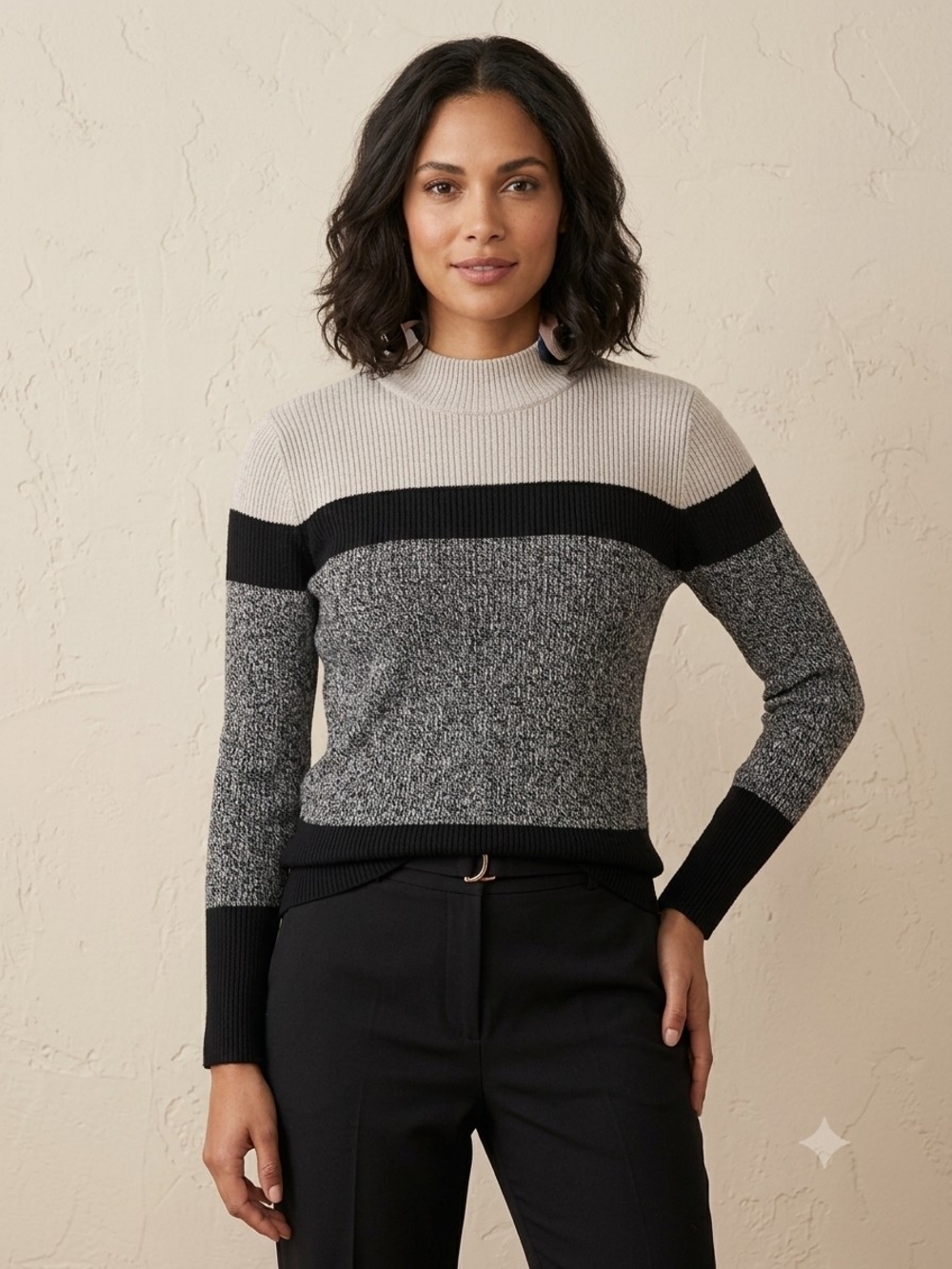 Suéter Karen Scott de Punto Acanalado Colorblock - Gris y Negro